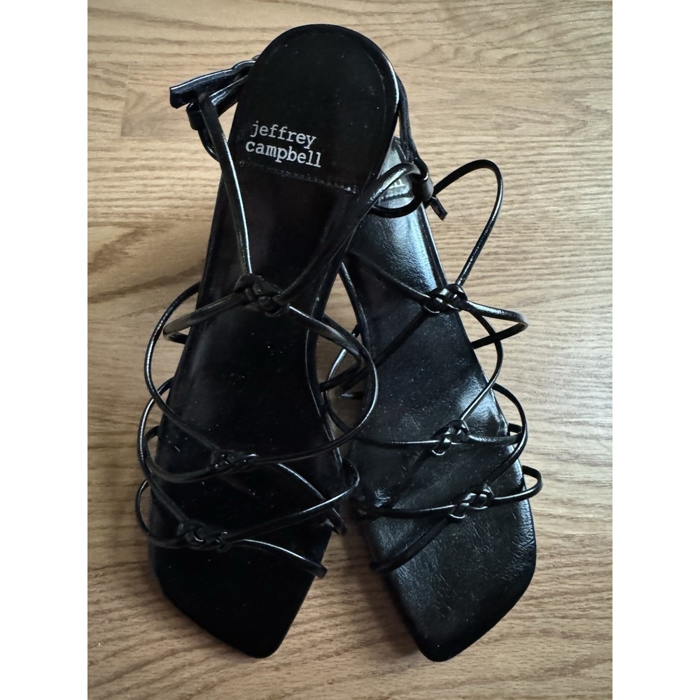 Jeffrey Campbell Black Strappy Square Toe Block Heel Sandals 6.5